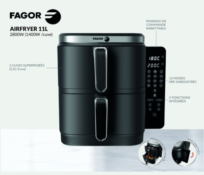 Cooking Fry 11L 2 cuves de 5,5L superposées - FG2502CR – Image 7