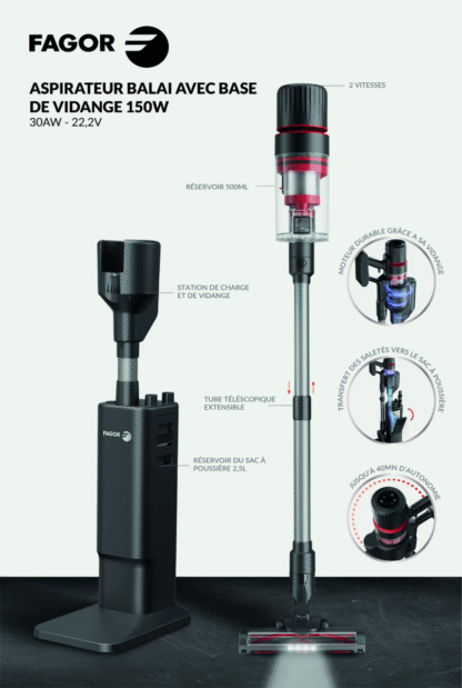 Aspirateur balai avec base de vidange - FG2706 – Image 3
