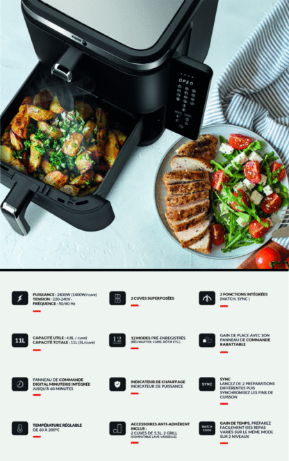 Cooking Fry 11L 2 cuves de 5,5L superposées - FG2502CR – Image 11